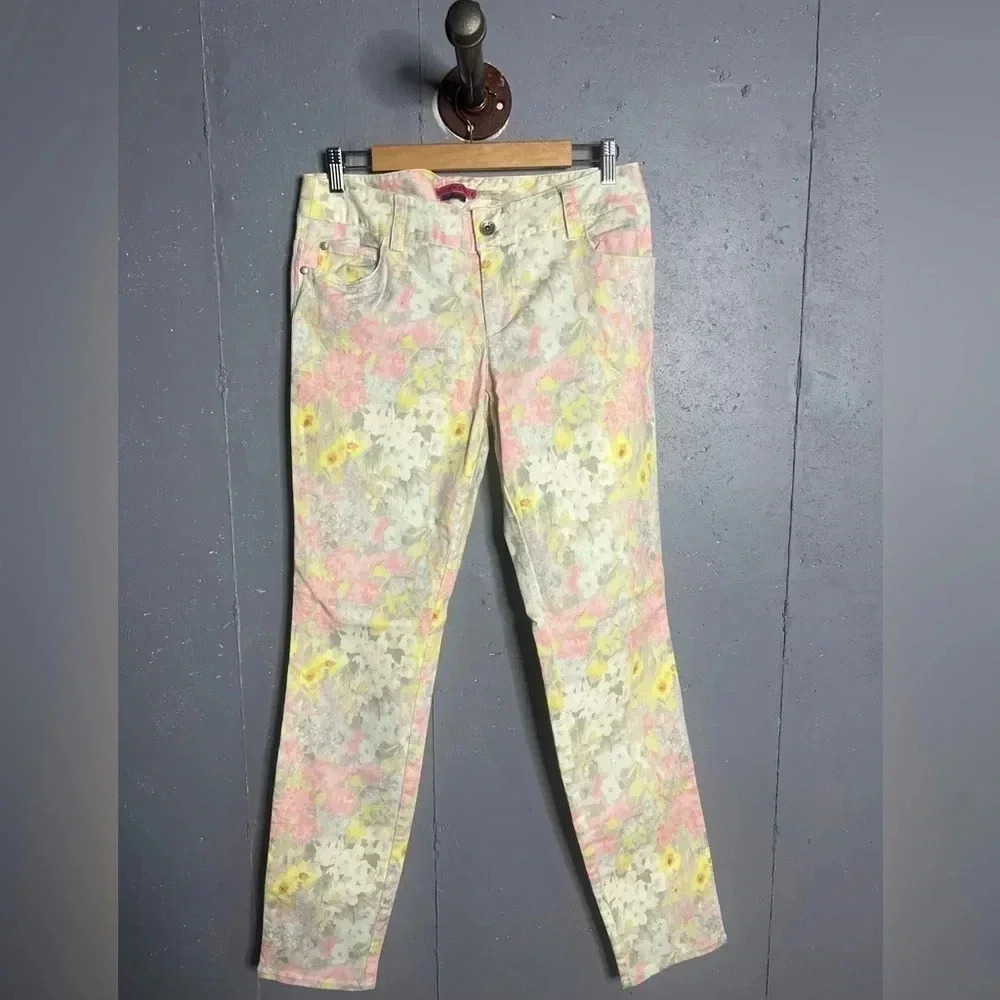 Alice + Olivia Jeans skinny White Pink Floral Denim Size 12